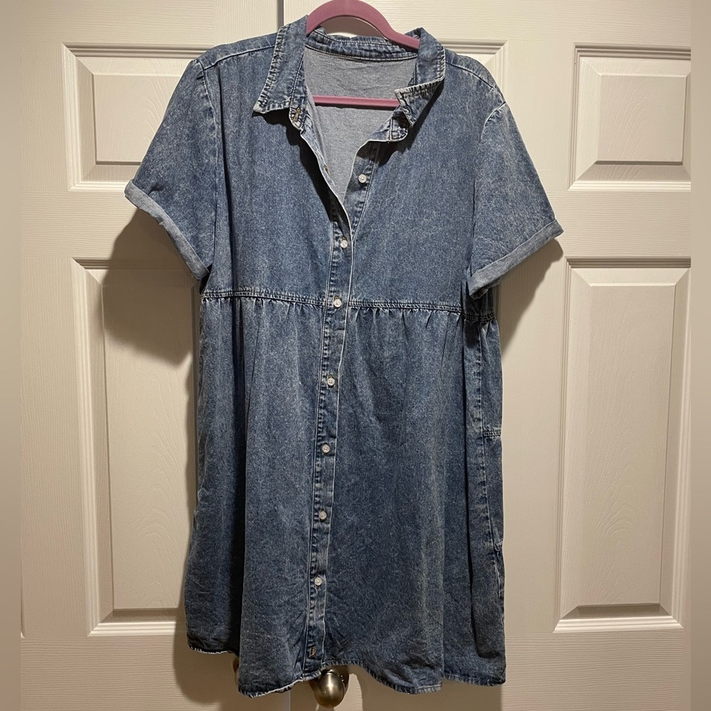 Denim babydoll tiered dress